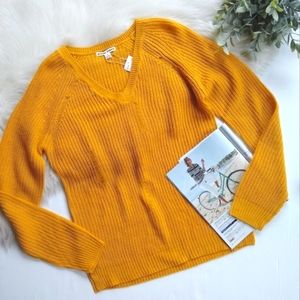 MORAL FIBER distressed ribbed knit mustard sweater